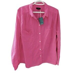 J Crew Women's Dk Pink Button Down Long Sleeve Shirt Size 18 NWT